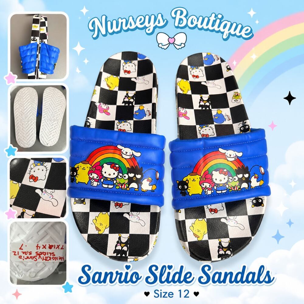 Sanrio Hello Kitty Friends Checkerboard Blue Slide Sandals Size 12 NEW